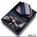 Set de caja de regalo de corbata a rayas azul marino para hombre con pajarita y gemelos. - WB214