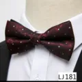Détail de nœud papillon jacquard feuilles bordeaux, montrant un tissu rétro et pois bleus. - Style Point Feuille(12638-LJ181)