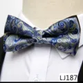 Nœud papillon élégant bleu et or motif cachemire pour hommes costume mariage formel. - Style Cachemire Bleu Or(12638-LJ187)