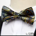 Homme vintage paisley noeud papillon noir classique jacquard ceremonie mariage costume. - Style Cachemire Bleu Or(12638-LJ189)