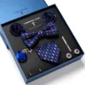 Heren blauw geruite vlinderdas pochet broche manchetknopen dasclip geschenkset variant. - LB172