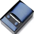 Ensemble cravate jacquard bleu pour homme, coffret cadeau avec pochette et boutons. - HB84