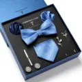Heren blauwe vlinderdas pochet manchetknopen dasclip geschenkset voor formele pakken stijl - LB174