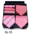 Mens pink tie and pocket square gift box set formal business wedding suit accessories - GL55