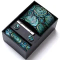 Men's business tie set featuring jacquard paisley necktie, pocket square, cufflinks and tie clip. - HB185