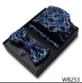 Set regalo corbata pajarita pañuelo gemelos jacquard geométrico azul para hombre. - WB253
