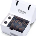 Herren 100% Seide Krawatte Geschenkset mit Manschettenknöpfen Paisleymuster Hochzeit Business - SB75