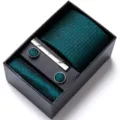 Men business teal jacquard necktie gift set with pocket square cufflinks and tie clip - HB186