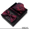 Elegante set de regalo corbata pajarita pañuelo gemelos cachemira roja de lujo. - WB245