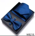 Set de caja de regalo de corbata jacquard a cuadros azul para boda de negocios de hombre - WB218