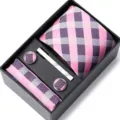 Coffret cadeau cravate homme carreaux avec pochette et boutons de manchette pour affaires - HB87