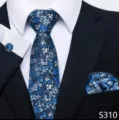 Blauwe bloemige stropdas set met pochet en manchetknoppen voor formele zakelijke bruiloften. - Blauwe Bloemen Stijl (S310)