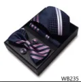 Lujo set regalo corbata hombre boda azul marino a rayas pajarita pañuelo gemelos elegante - WB235