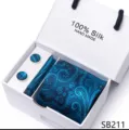 Blauwe paisley zijden das geschenkset met manchetknopen voor heren zakelijke trouwerij. - SB211
