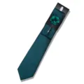Dark teal jacquard men's tie set with pocket square and lapel flower for formal business. - AF186
