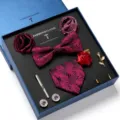 Heren bloemen jacquard vlinderdas pochet manchetknopen en broche cadeauset voor formele kleding. - LB178