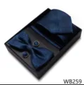 Conjunto corbata hombre boda negocios cuadros jacquard pajarita pañuelo de bolsillo gemelos - WB259