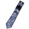 Men's elegant blue paisley jacquard tie set with pocket square, lapel flower and clip. - AF187