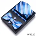 Set de regalo de corbata a rayas azules para hombre con pajarita pañuelo y gemelos - WB220