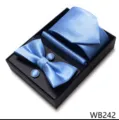 Conjunto regalo corbata pajarita pañuelo gemelos jacquard a cuadros azules hombre para boda - WB242