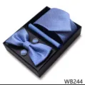 Set de regalo corbata pajarita pañuelo gemelos azul lunares hombre para boda negocio. - WB244