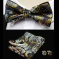 Men's paisley bow tie pocket square and cufflinks set for business wedding suit accessories. - JP189