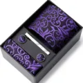 Coffret cravate pochette de costume boutons de manchette pince cravate violet pour homme. - HB91