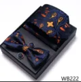 Elegante conjunto de corbata pajarita pañuelo gemelos cachemir azul naranja caja regalo - WB222