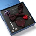 Heren bloemen jacquard vlinderdas pochetten manchetknoppen broche cadeauset huwelijk - LB181