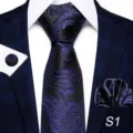 Men's stylish blue paisley necktie and matching pocket square set for business wear. - S1
