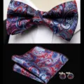 Men paisley bow tie pocket square cufflinks set wedding business suit accessories formal - JP190