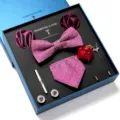 Heren roze patroon vlinderdas pochet broche manchetknopen cadeau set voor formele zaken. - LB182