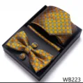 Set regalo corbata pajarita pañuelo gemelos jacquard dorado hombre boda negocios - WB223