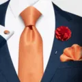 Conjunto de corbata naranja texturizada pañuelo gemelos traje hombre elegante moda. - 12648-SF232