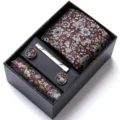 Men's Floral Silk Tie Gift Box Set Business Necktie Pocket Square and Cufflinks - HB192