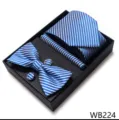 Conjunto de corbata a rayas azules para hombre con pajarita pañuelo y gemelos regalo. - WB224