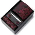 Coffret cadeau cravate homme avec pochette, boutons de manchette en beau tissu jacquard. - HB93