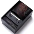 Men's Business Jacquard Tie Set with Pocket Square Cufflinks and Tie Clip Gift Box. - HB193