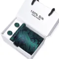Heren zijden das set met paisley patroon, pochet en manchetknopen in geschenkdoos. - SB278