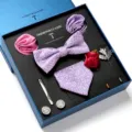 Heren bloemen jacquard vlinderdas pochet broche manchetknopen cadeau set formeel - LB183