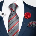 Conjunto de corbata de rayas para hombre con pañuelo flor de solapa y gemelos elegantes. - 12648-SF237