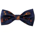 Men's navy blue jacquard bow tie with orange floral pattern for business wedding party style. - Dark Blue