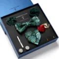 Heren jacquard vlinderdas pochet manchetknopen dasclip set geschenkdoos voor formele huwelijk. - LB185