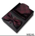 Elegante set de regalo para hombre corbata pajarita pañuelo gemelos de cuadros. - WB246