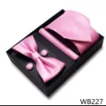 Conjunto de corbata rosa para hombre a cuadros jacquard con pajarita pañuelo y gemelos - WB227