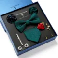 Luxe heren groen jacquard vlinderdas pochet broche manchetknopen cadeauverpakking set - LB186