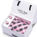 Herren Seidenkrawatte und Manschettenknöpfe Set kariert, elegante Geschenkschachtel Hochzeit. - SB87