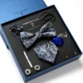 Heren blauwe stropdas paisley pochet manchetknoppen set luxe geschenkdoos voor trouwen - LB187