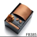 Men luxury caramel tie set including necktie pocket square cufflinks and brooch in box - Khaki