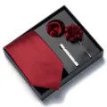 Men's burgundy tie pocket square lapel flower tie clip gift box set for business wedding - Burgundy